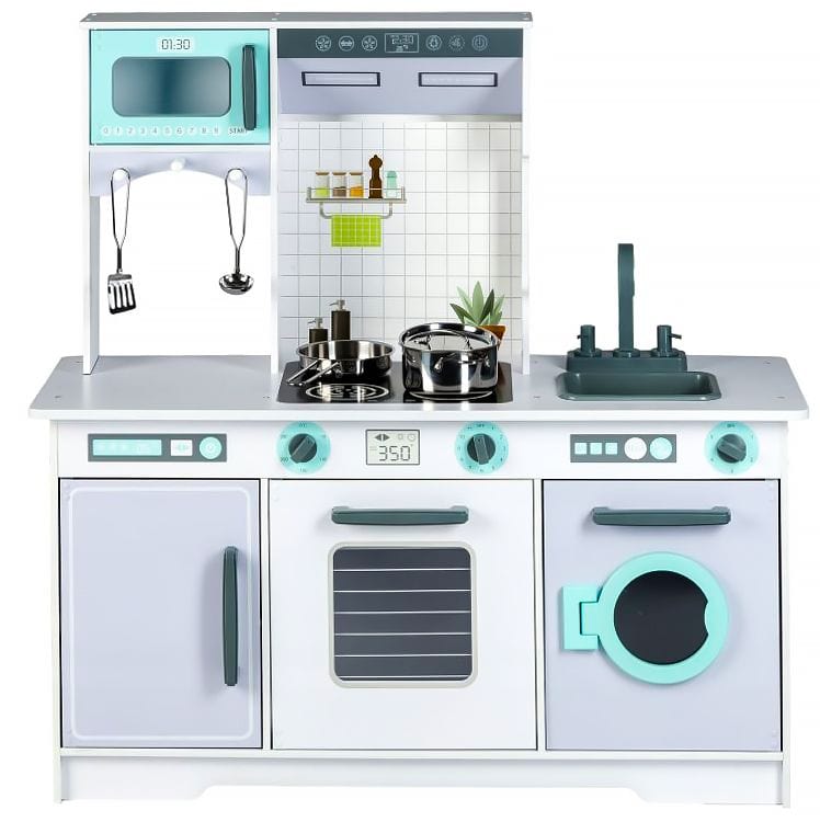 meowbaby-cuisine-en-bois-compl-te-avec-accessoires-gris-menthe image 2