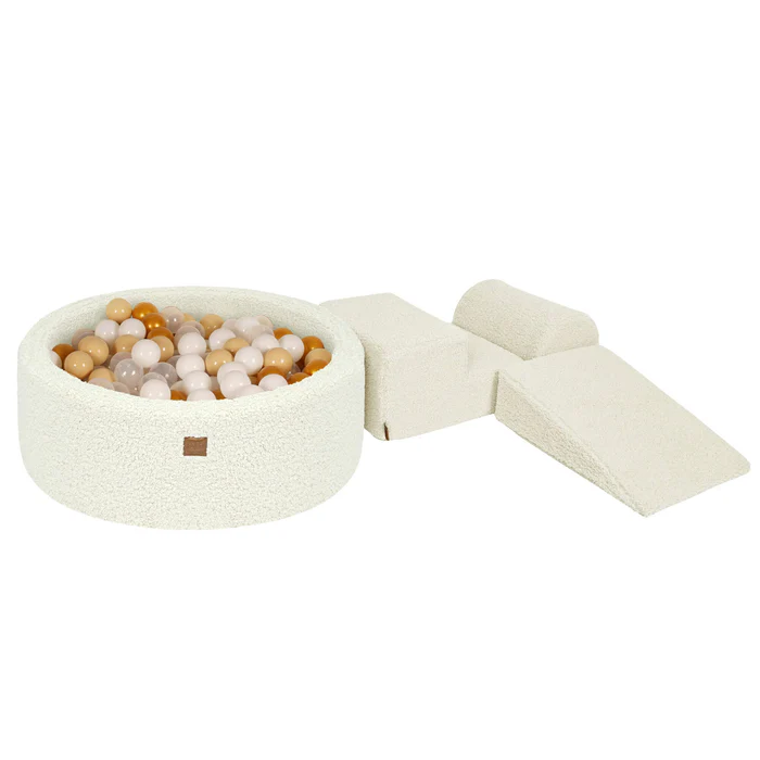 meowbaby-parcours-3-pi-ces-piscine-balles-ronde-90x30-bearly-cr-me-200-balles image 1