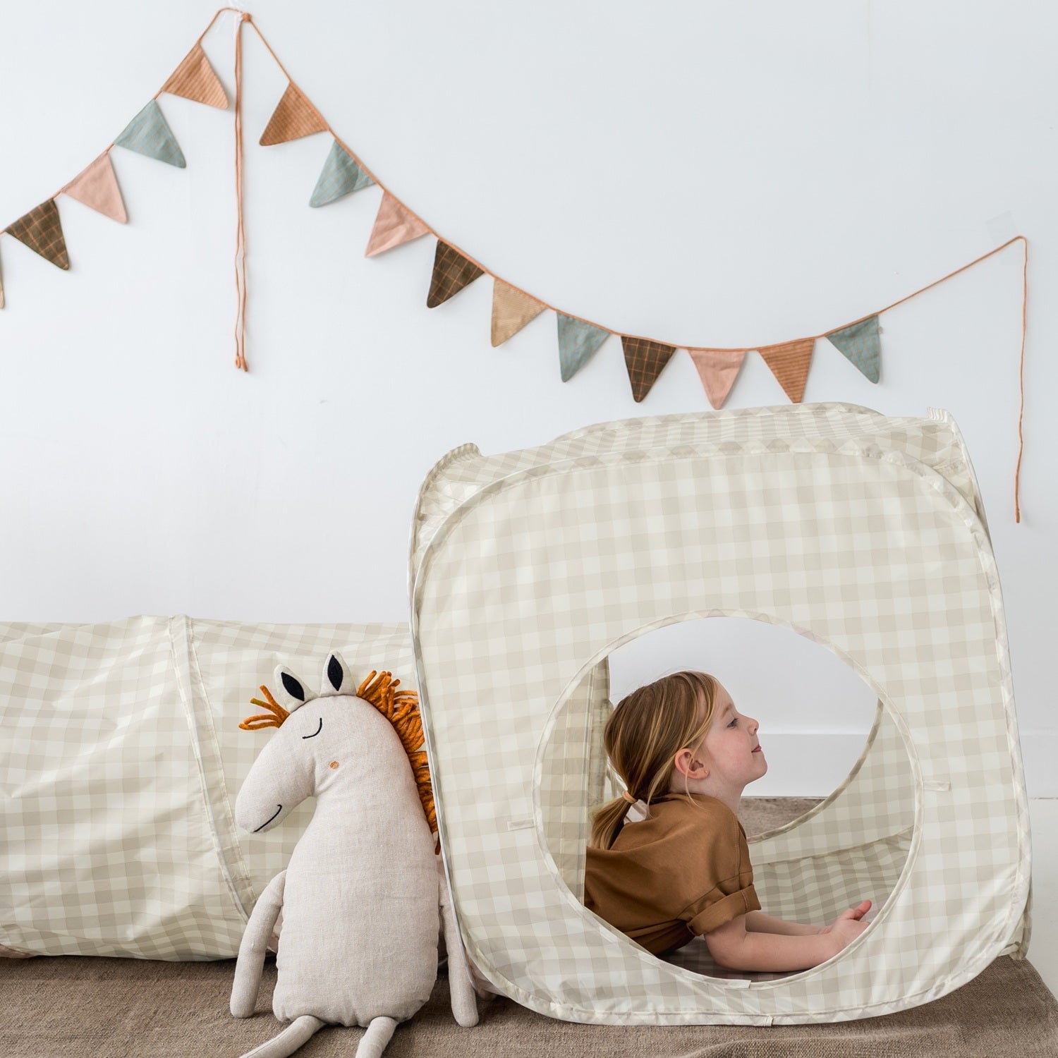 3-sprouts-tente-et-tunnel-de-jeu-3-en-1-gingham-beige-tissu-recycl image 3