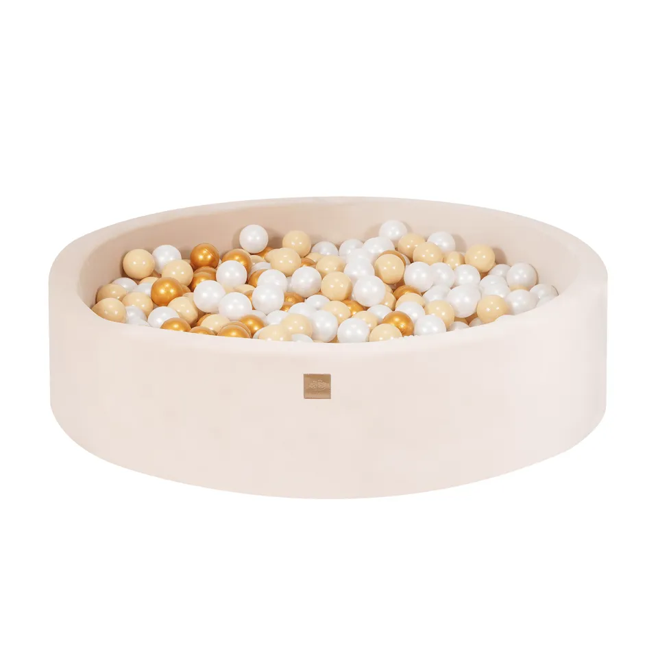 meowbaby-piscine-balles-ronde-120x30-cm-velours-300-balles-beige image 1