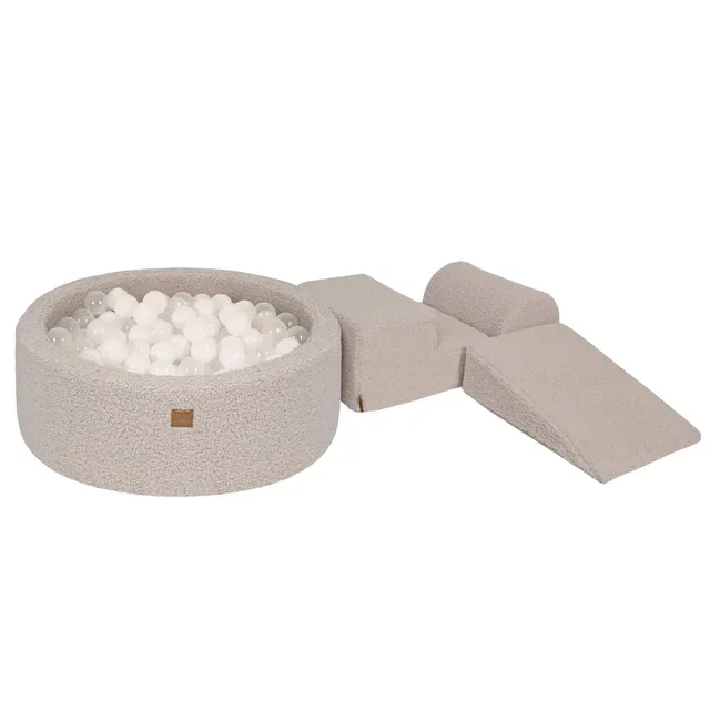 meowbaby-bearly-parcours-3-pi-ces-piscine-balles-ronde-90x30-cm-200-balles-taupe image 1