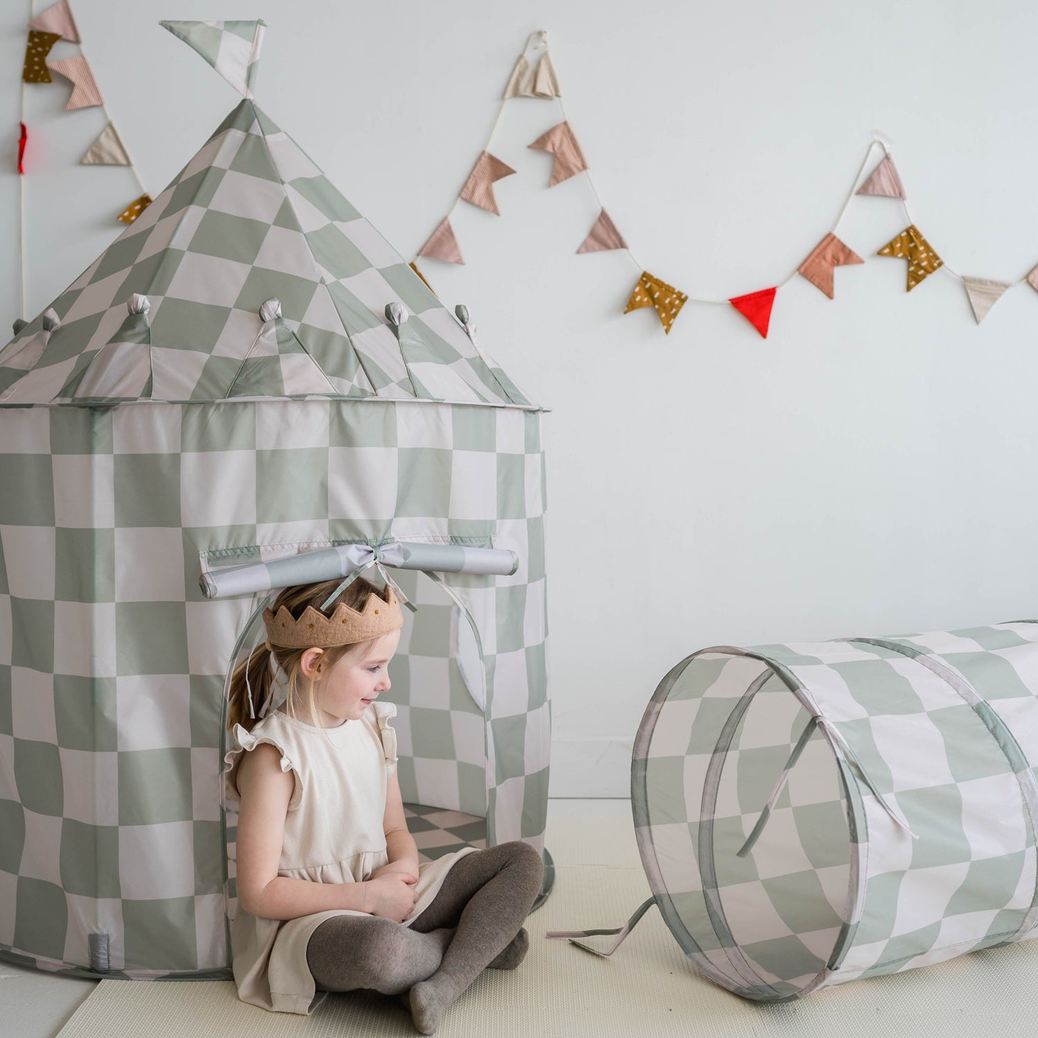 3-sprouts-tunnel-de-jeu-tissu-recycl-vert-damier image 5