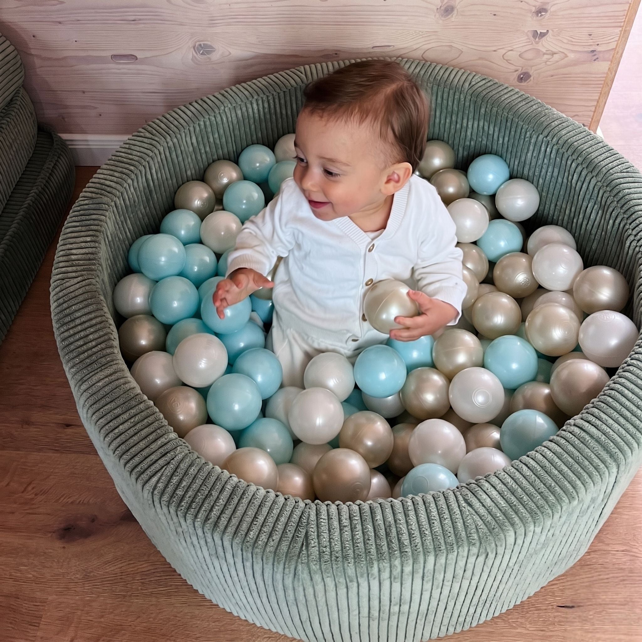 meowbaby-piscine-balles-ronde-90x30cm-velours-c-tel-aesthetic-olive-200-balles-a image 2