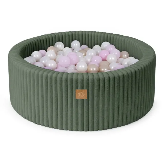 meowbaby-piscine-balles-ronde-90x30-cm-fourrure-churros-olive-200-balles image 1
