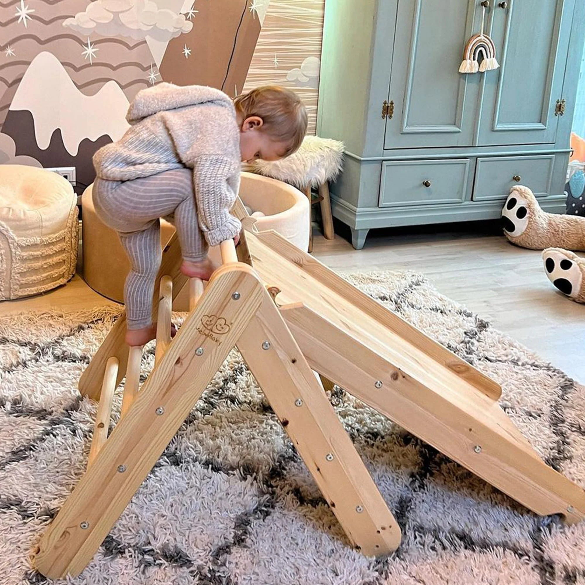 meowbaby-triangle-de-pikler-en-bois-avec-rampe image 1