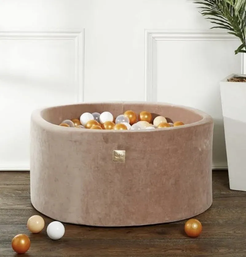 meowbaby-piscine-balles-ronde-90x30-cm-velours-marron-glac-200-balles image 1