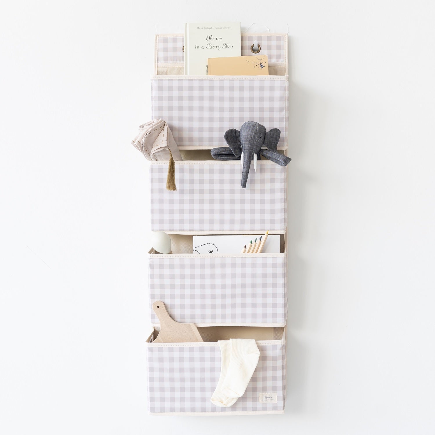 3-sprouts-gingham-beige-organisateur-suspendu-porte-4-poches image 2