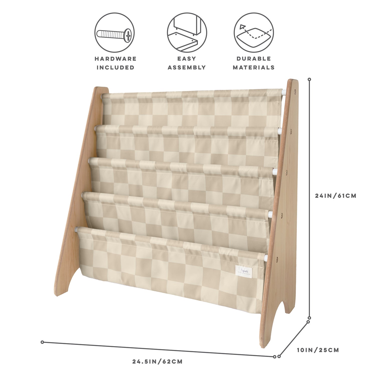 3-sprouts-checkerboard-beige-porte-livres-biblioth-que-en-tissu-recycl image 4