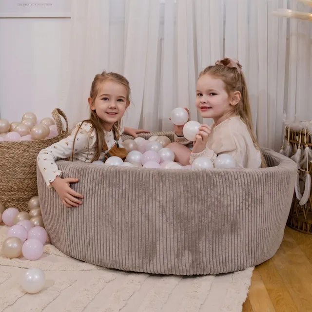 meowbaby-piscine-balles-ronde-90x30-cm-velours-aesthetic-taupe-200-balles image 1