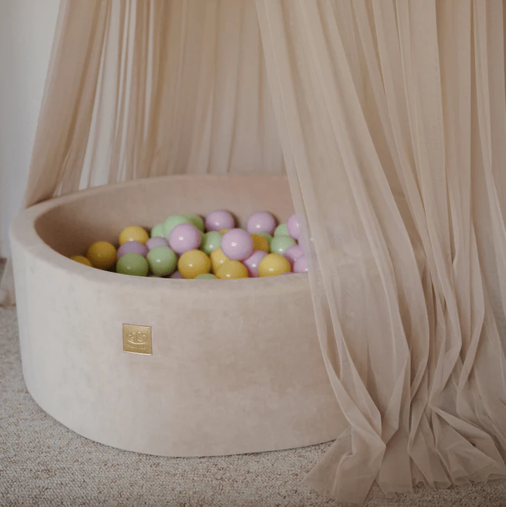 meowbaby-piscine-balles-ronde-90x30-cm-velours-beige-200-balles image 1