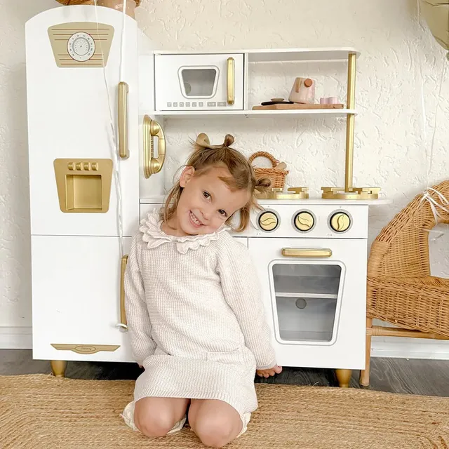 meowbaby-cuisine-en-bois-compl-te-blanc-or image 1