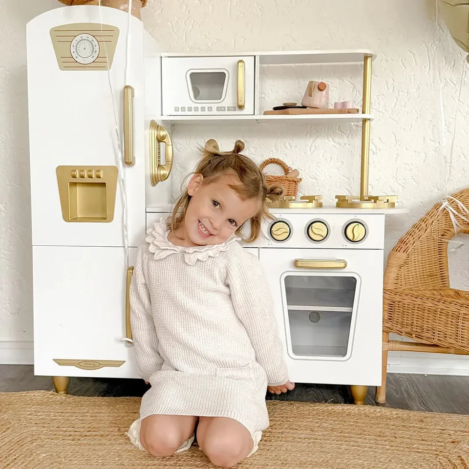 meowbaby-cuisine-en-bois-compl-te-blanc-or image 1