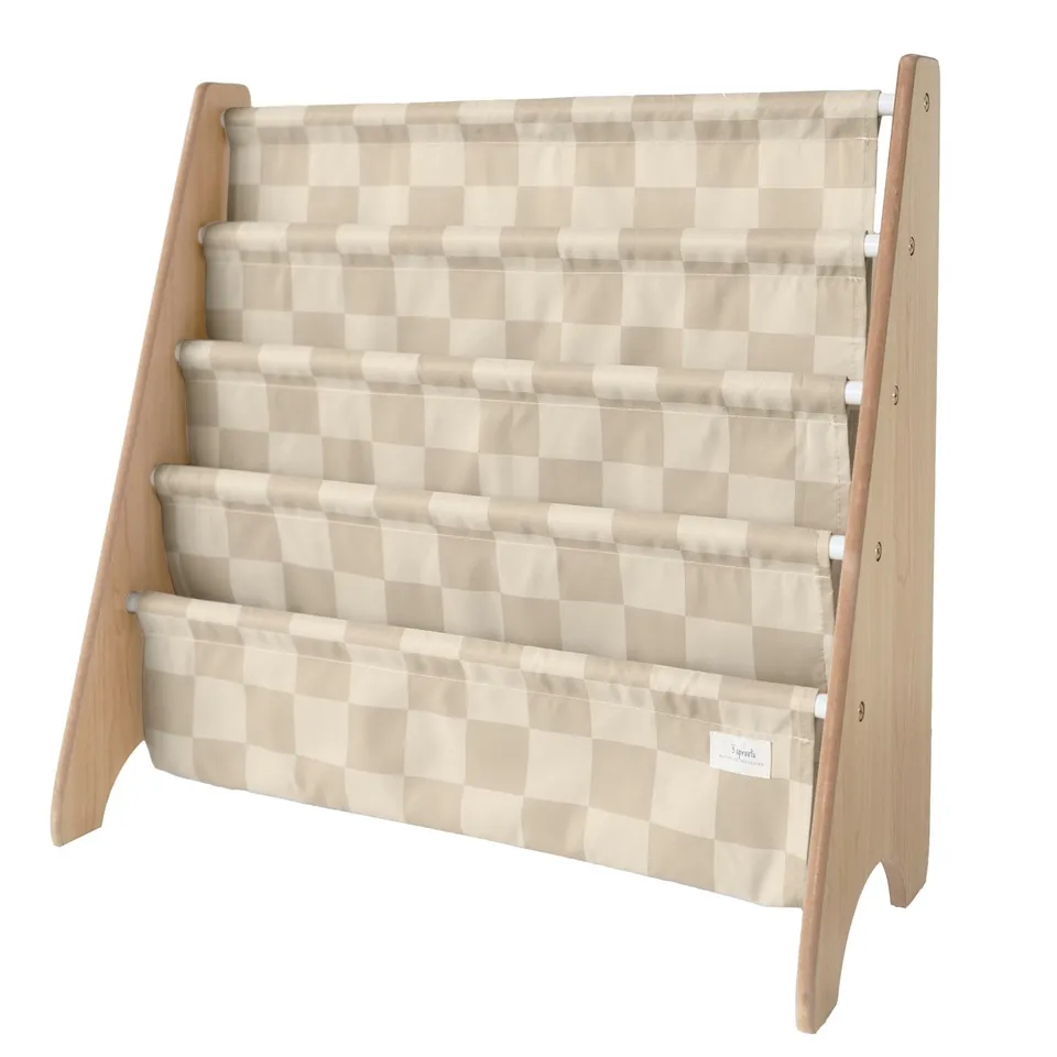 3-sprouts-checkerboard-beige-porte-livres-biblioth-que-en-tissu-recycl image 1