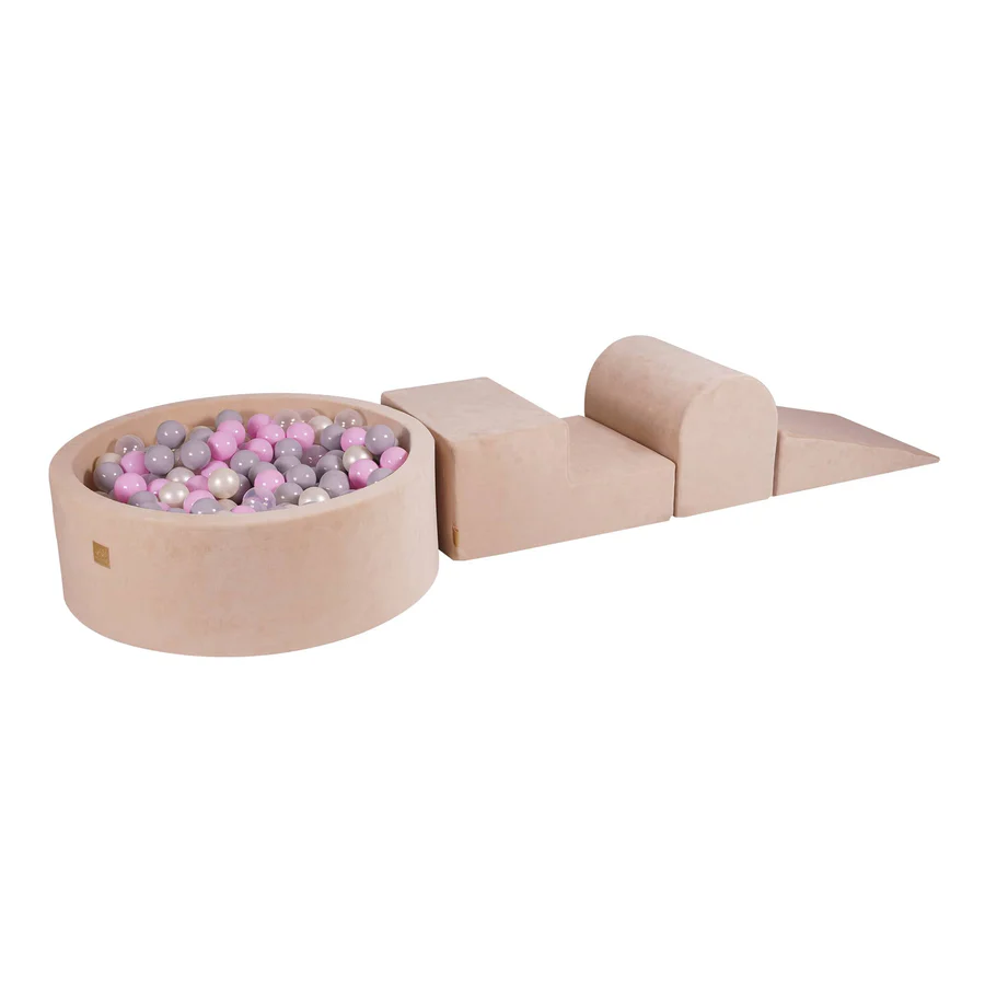 meowbaby-parcours-3-pi-ces-piscine-balles-ronde-90x30-beige-200-balles image 8