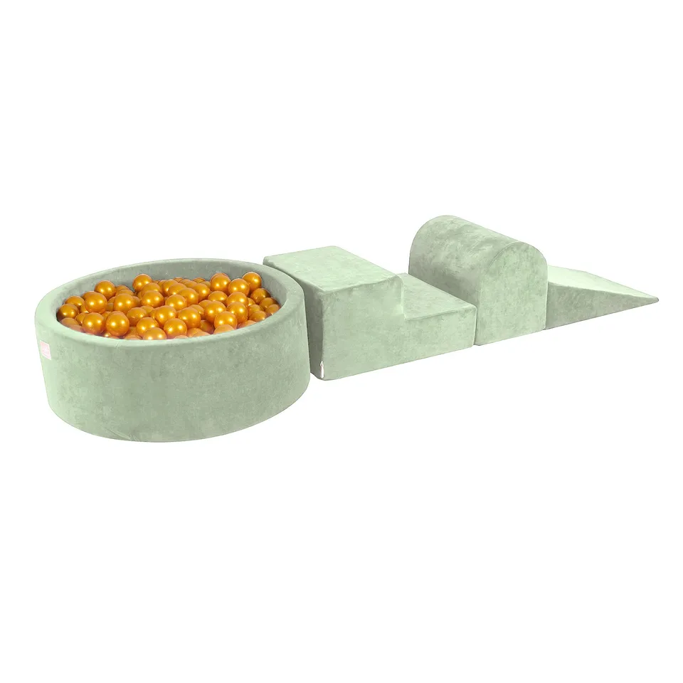 meowbaby-parcours-3-pi-ces-piscine-balles-ronde-90x30-cm-velours-vert-sauge-200- image 1