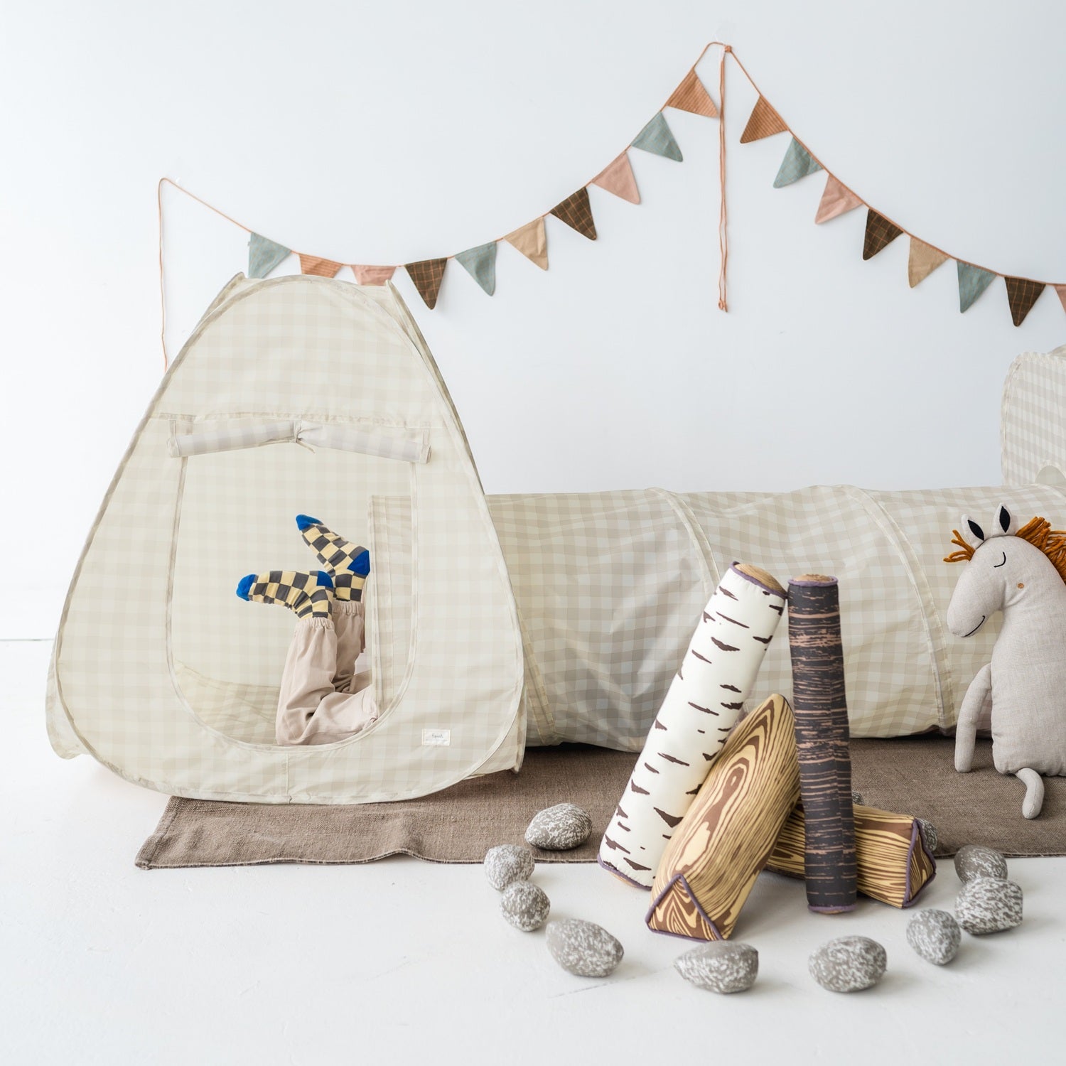 3-sprouts-tente-et-tunnel-de-jeu-3-en-1-gingham-beige-tissu-recycl image 4