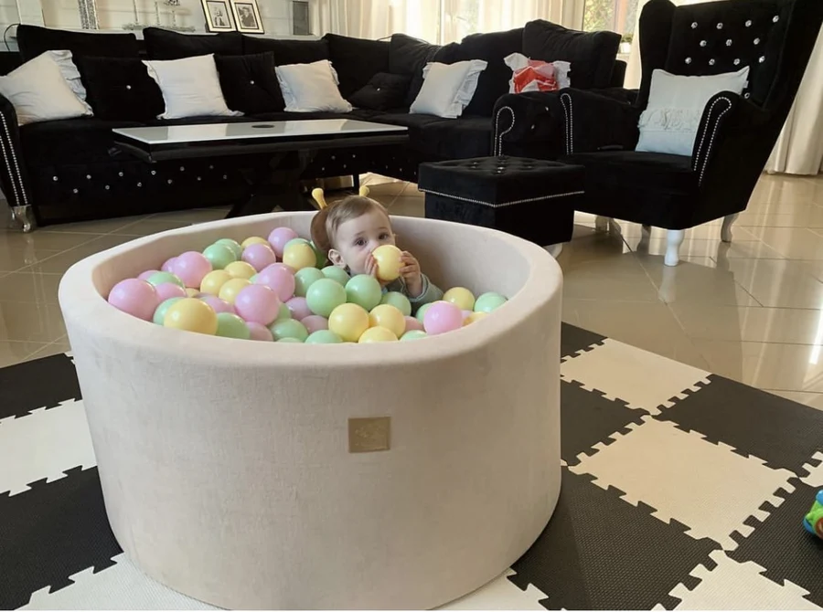 meowbaby-piscine-balles-ronde-90x30-cm-velours-beige-200-balles image 4