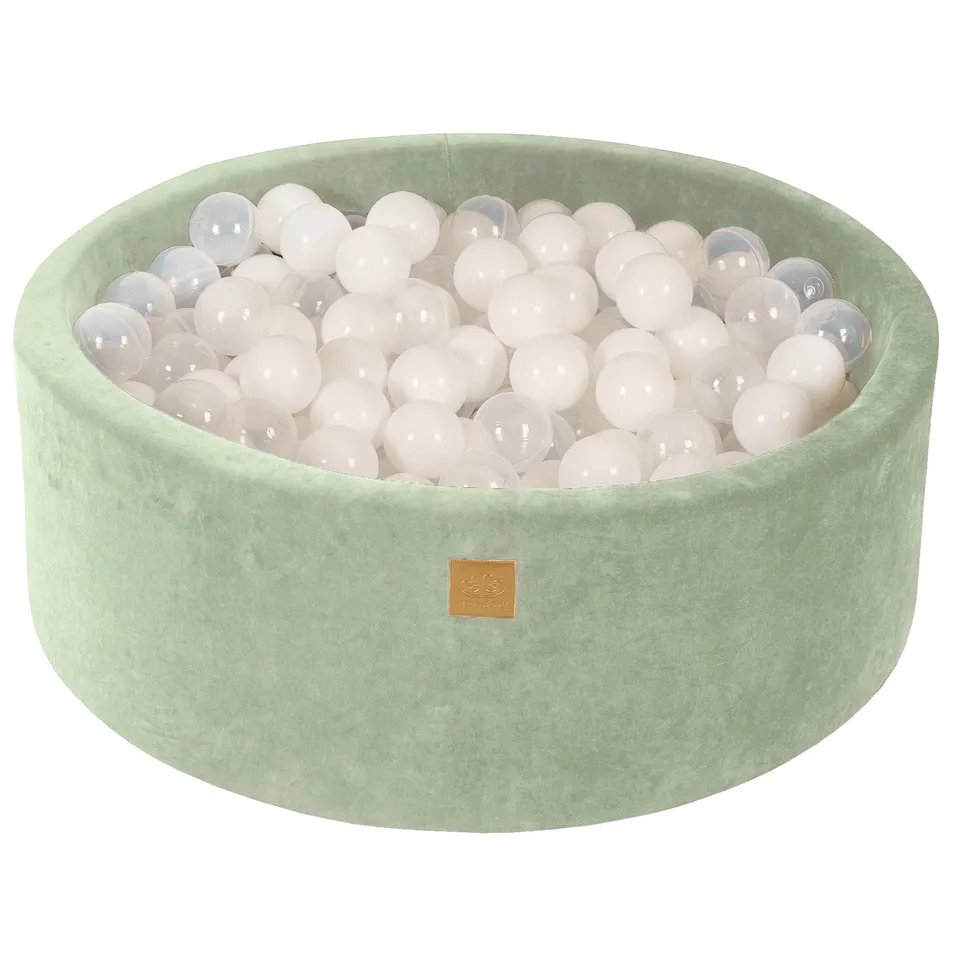 meowbaby-piscine-balles-ronde-90x30-cm-velours-200-balles-vert-sauge image 1