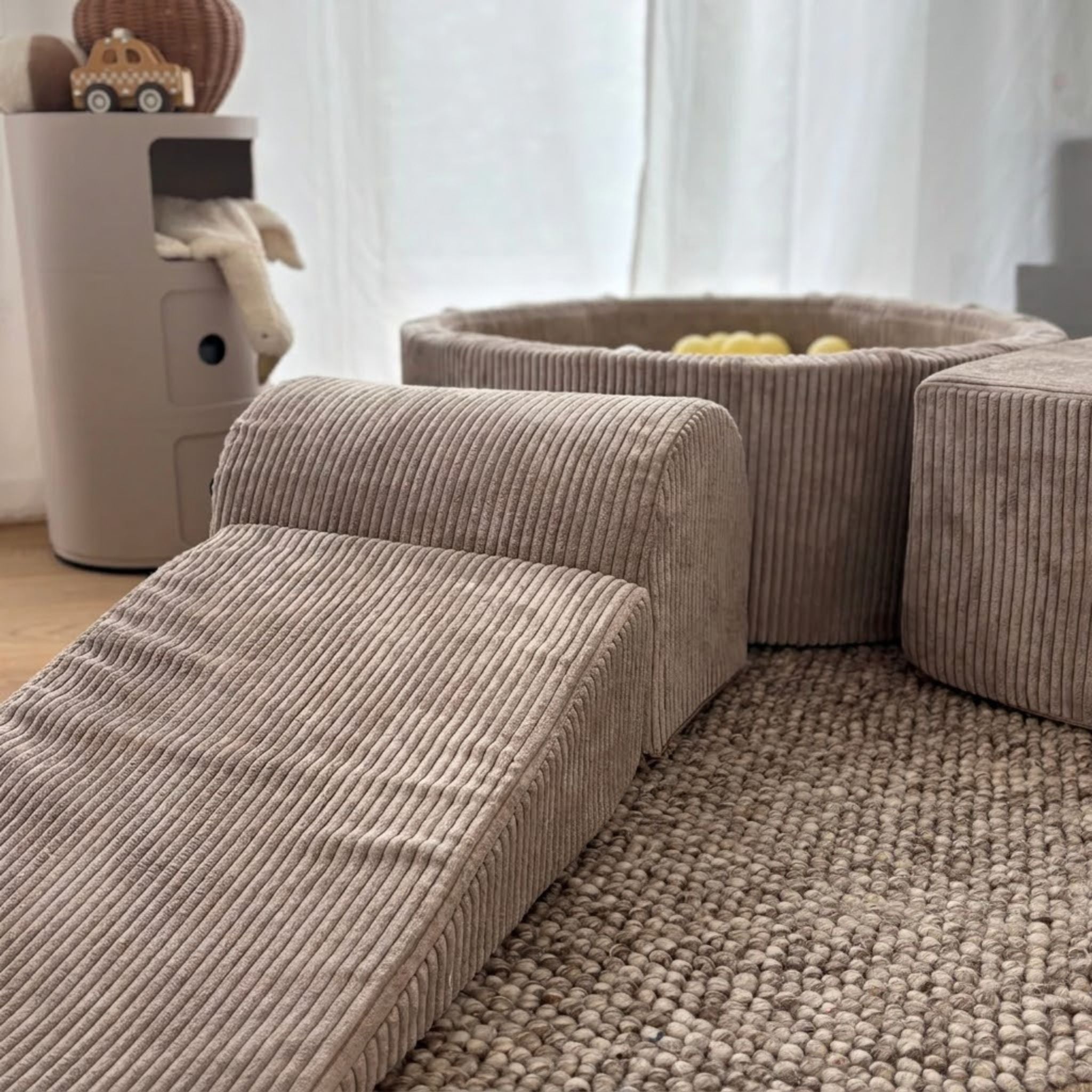 meowbaby-parcours-3-pi-ces-piscine-balles-ronde-90x30-cm-corduroy-aesthetic-taup image 4