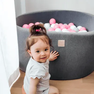 meowbaby-piscine-balles-ronde-90x30-cm-jersey-gris-200-balles image 1