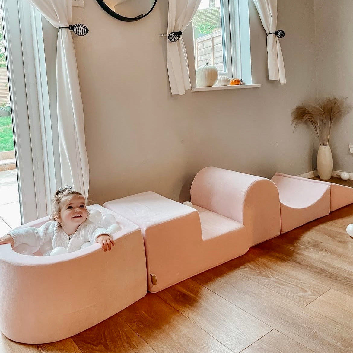 meowbaby-parcours-de-motricit-5-pi-ces-avec-petite-piscine-balles-en-velours-ros image 1