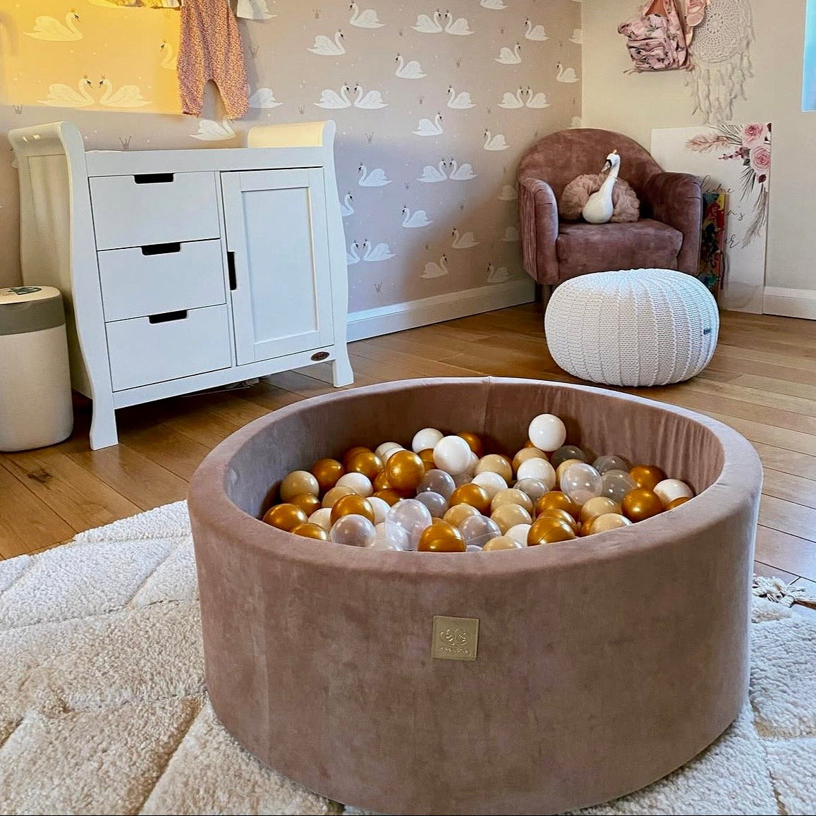 meowbaby-piscine-balles-ronde-90x40-cm-velours-marron-glac-300-balles image 2