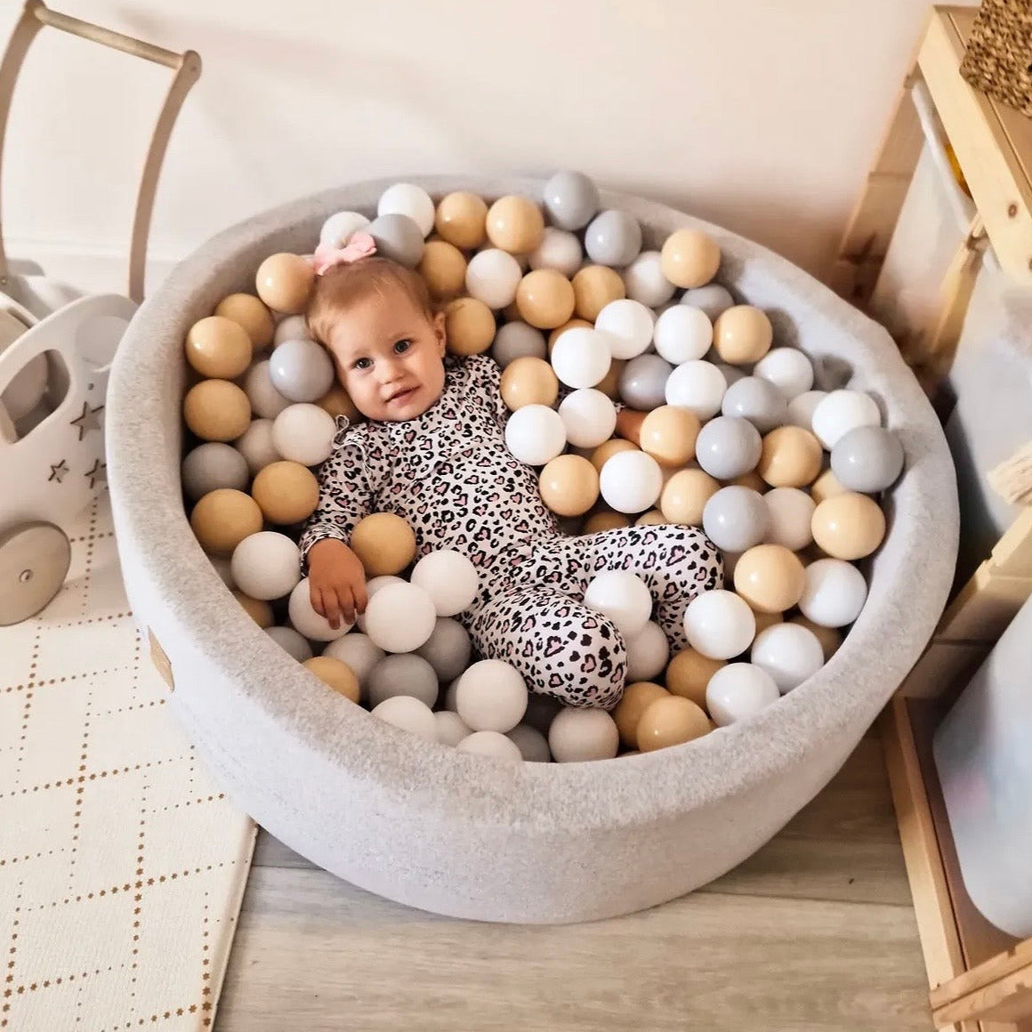 meowbaby-piscine-balles-ronde-90x30-cm-jersey-200-balles-gris-clair image 2