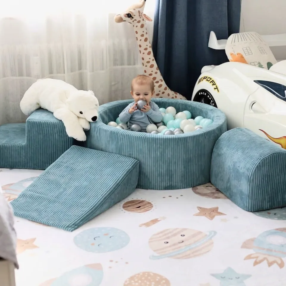 meowbaby-parcours-3-pi-ces-piscine-balles-ronde-90x30-cm-200-balles-corduroy-tur image 1