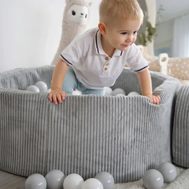 meowbaby-piscine-balles-ronde-90x30-cm-corduroy-aesthetic-gris-200-balles image 1