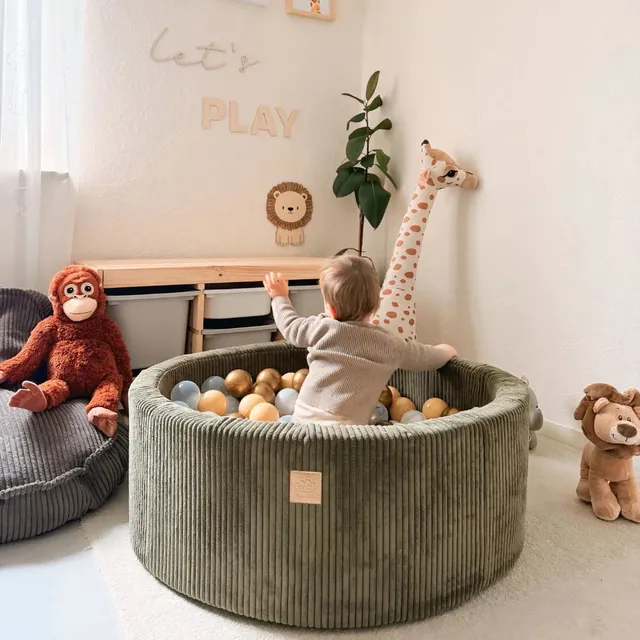 meowbaby-piscine-balles-ronde-90x30-cm-aesthetic-corduroy-kaki-200-balles image 1