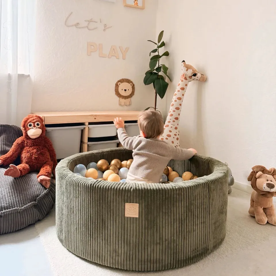meowbaby-piscine-balles-ronde-90x30-cm-aesthetic-corduroy-kaki-200-balles image 1