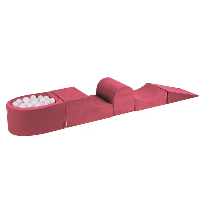 meowbaby-parcours-de-motricit-5-modules-petite-piscine-balles-velours-rouge-fram image 1
