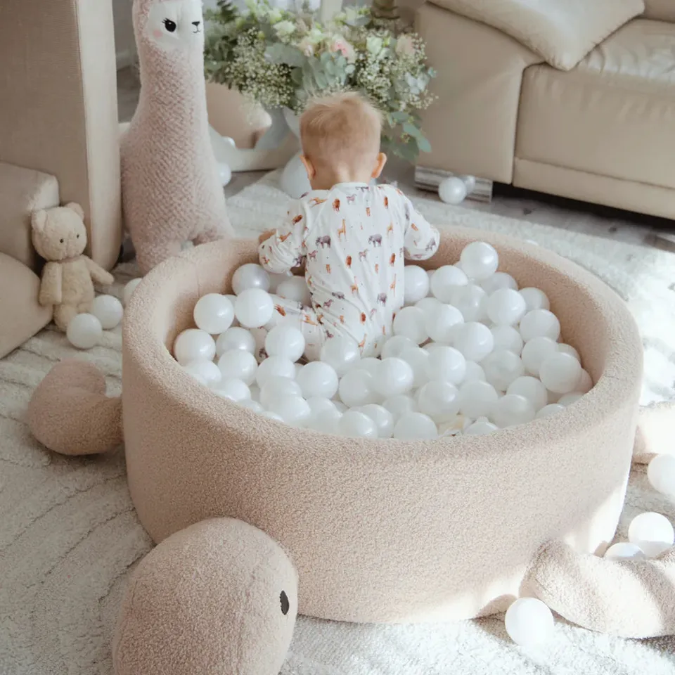 meowbaby-piscine-balles-tortue-90x30-cm-bouclette-beige-200-balles image 1