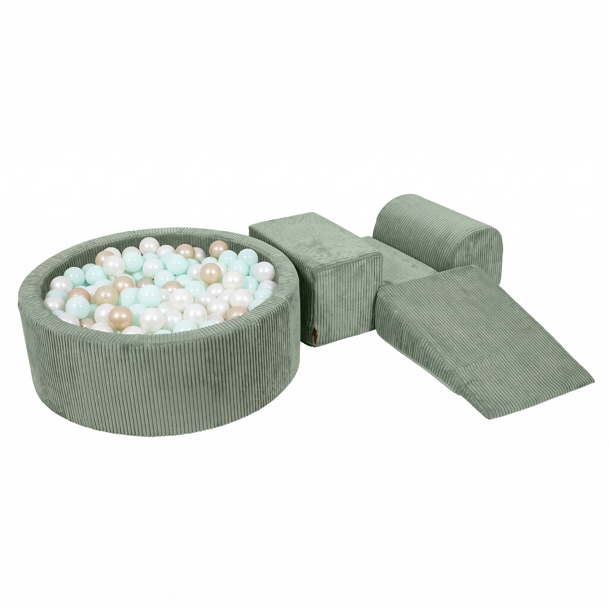 meowbaby-aesthetic-parcours-3-pi-ces-piscine-balles-ronde-90x30-cm-corduroy-oliv image 3
