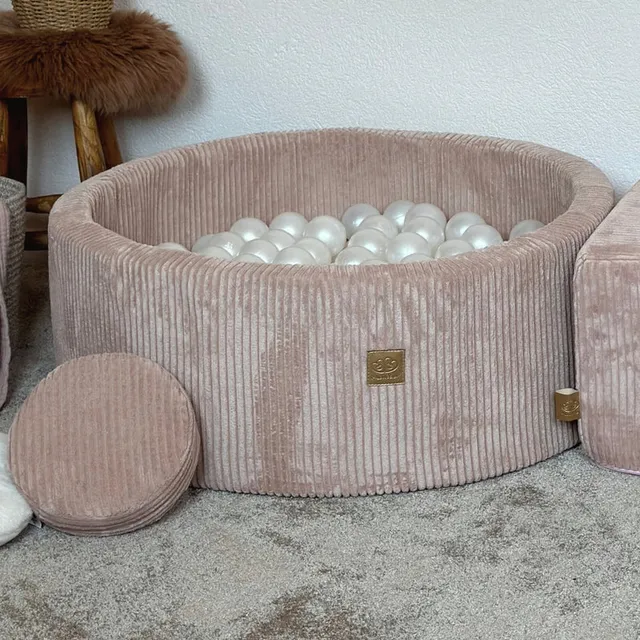 meowbaby-piscine-balles-ronde-90x30-cm-corduroy-aesthetic-rose-200-balles image 1