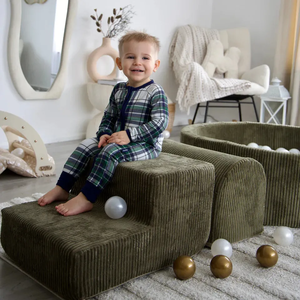 meowbaby-parcours-3-pi-ces-piscine-balles-90x30-corduroy-aesthetic-kaki-200-ball image 1