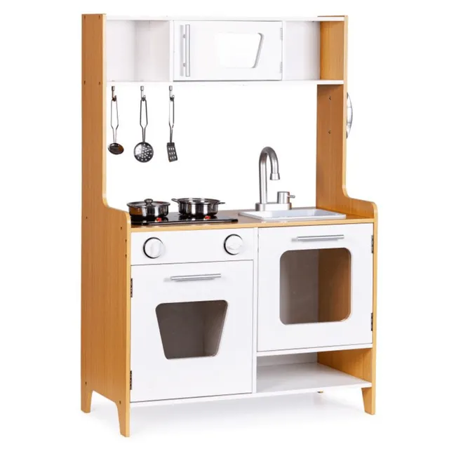 meowbaby-cuisine-en-bois-interactive-blanc-bois-sons-lumi-res-et-accessoires image 1