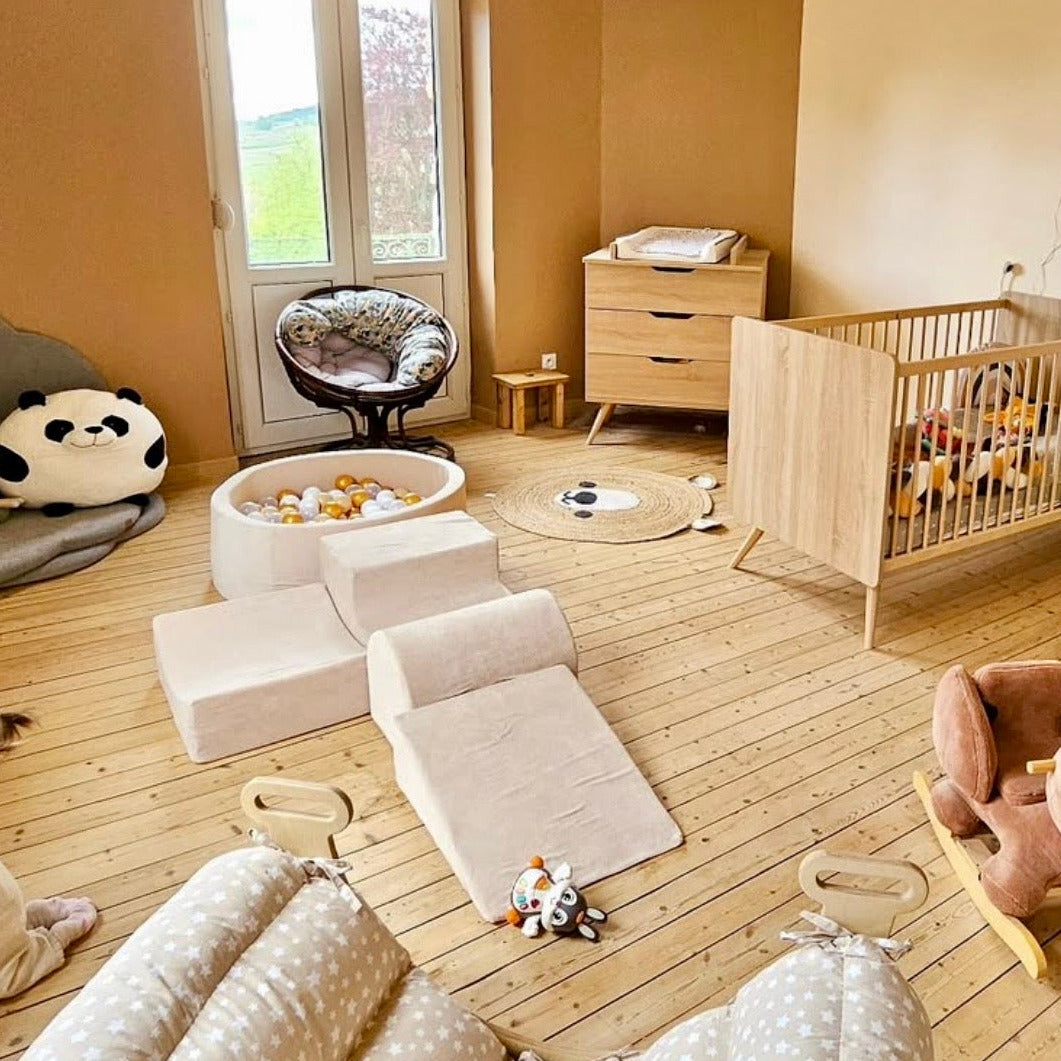 meowbaby-parcours-3-pi-ces-piscine-balles-ronde-90x30-beige-200-balles image 2