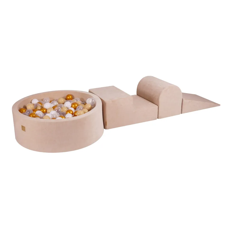 meowbaby-parcours-3-pi-ces-piscine-balles-ronde-90x30-beige-200-balles image 1