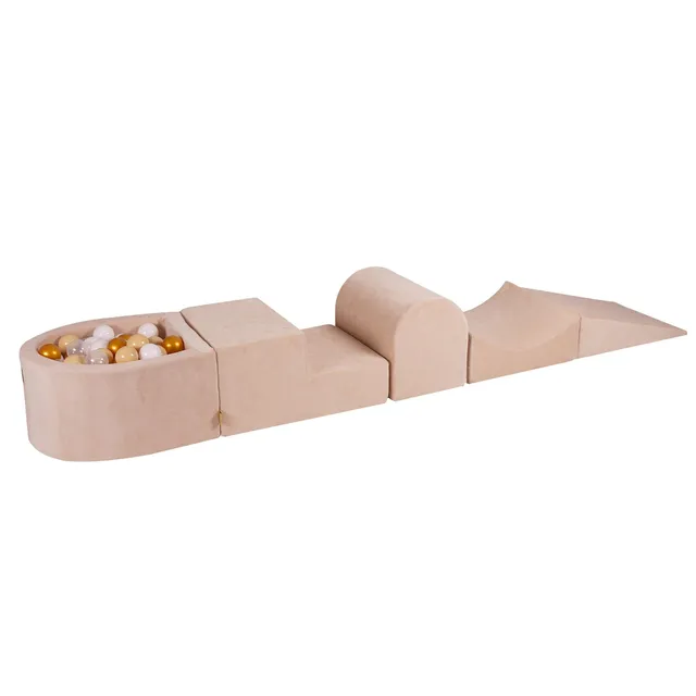meowbaby-velvet-parcours-de-motricit-5-pi-ces-petite-piscine-balles-beige-balles image 1