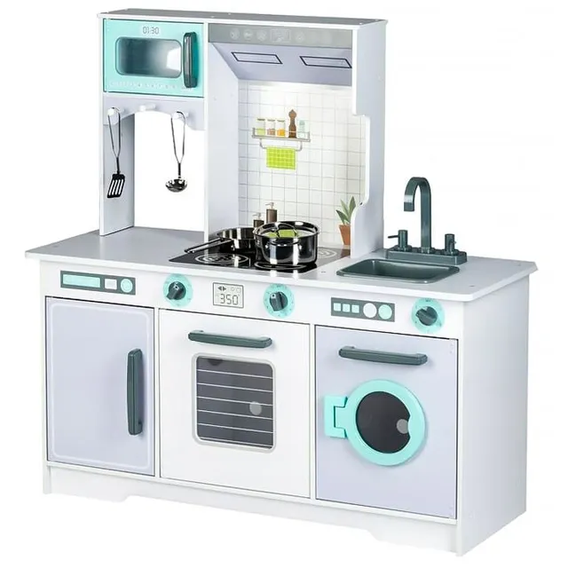 meowbaby-cuisine-en-bois-compl-te-avec-accessoires-gris-menthe image 1