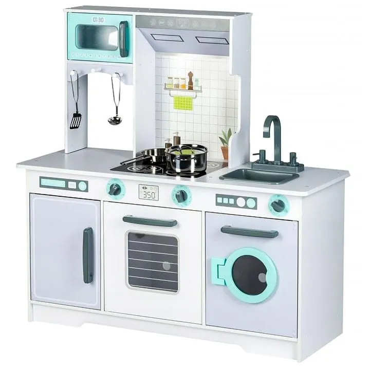 meowbaby-cuisine-en-bois-compl-te-avec-accessoires-gris-menthe image 1