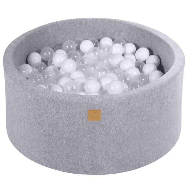 meowbaby-piscine-balles-ronde-90x40-cm-velours-gris-300-balles image 1