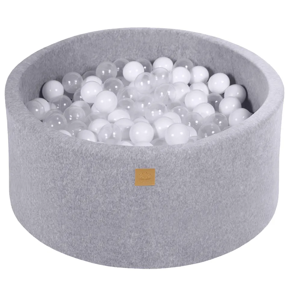 meowbaby-piscine-balles-ronde-90x40-cm-velours-gris-300-balles image 1