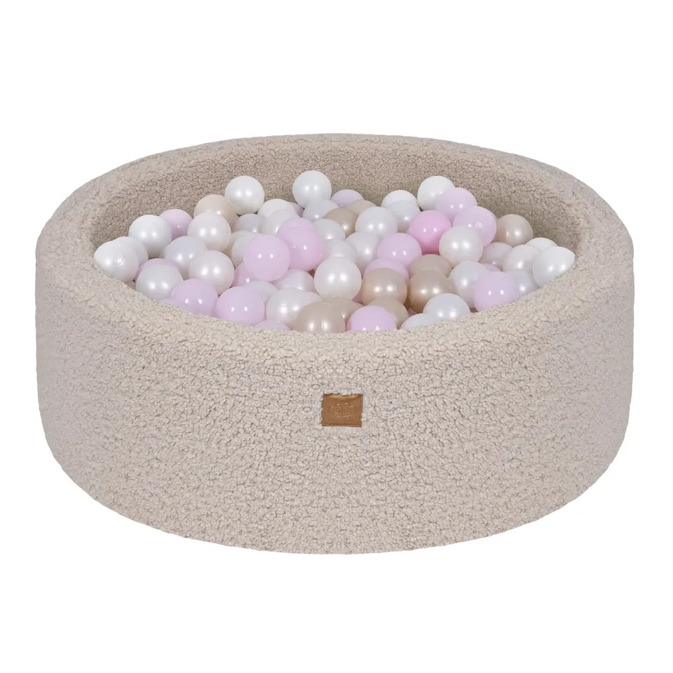 meowbaby-piscine-balles-ronde-90x30-cm-peluche-bearly-taupe-200-balles image 1