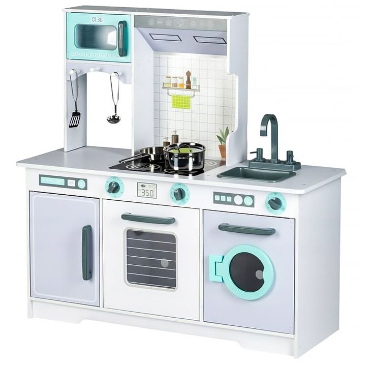 meowbaby-cuisine-en-bois-compl-te-avec-accessoires-gris-menthe image 1