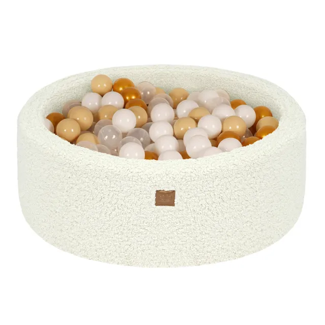 meowbaby-piscine-balles-ronde-bearly-90x30-cm-en-peluche-cr-me-200-balles image 1