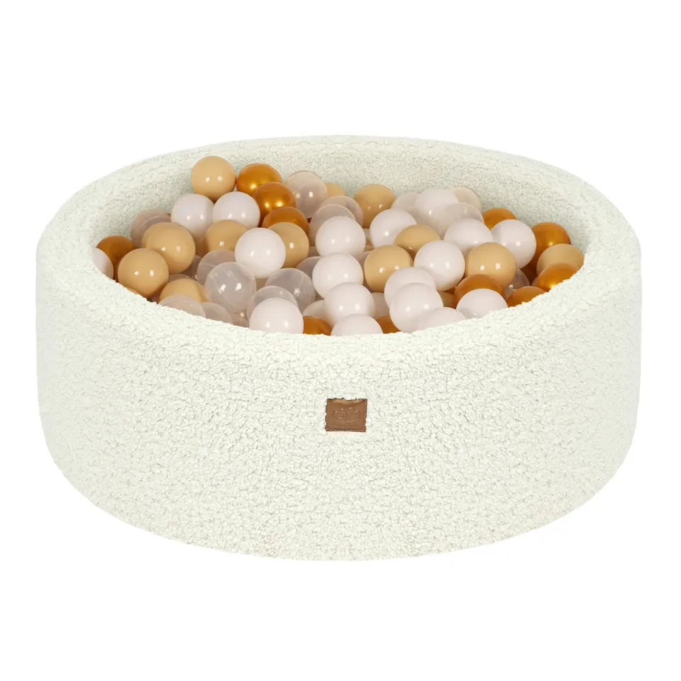 meowbaby-piscine-balles-ronde-bearly-90x30-cm-en-peluche-cr-me-200-balles image 1