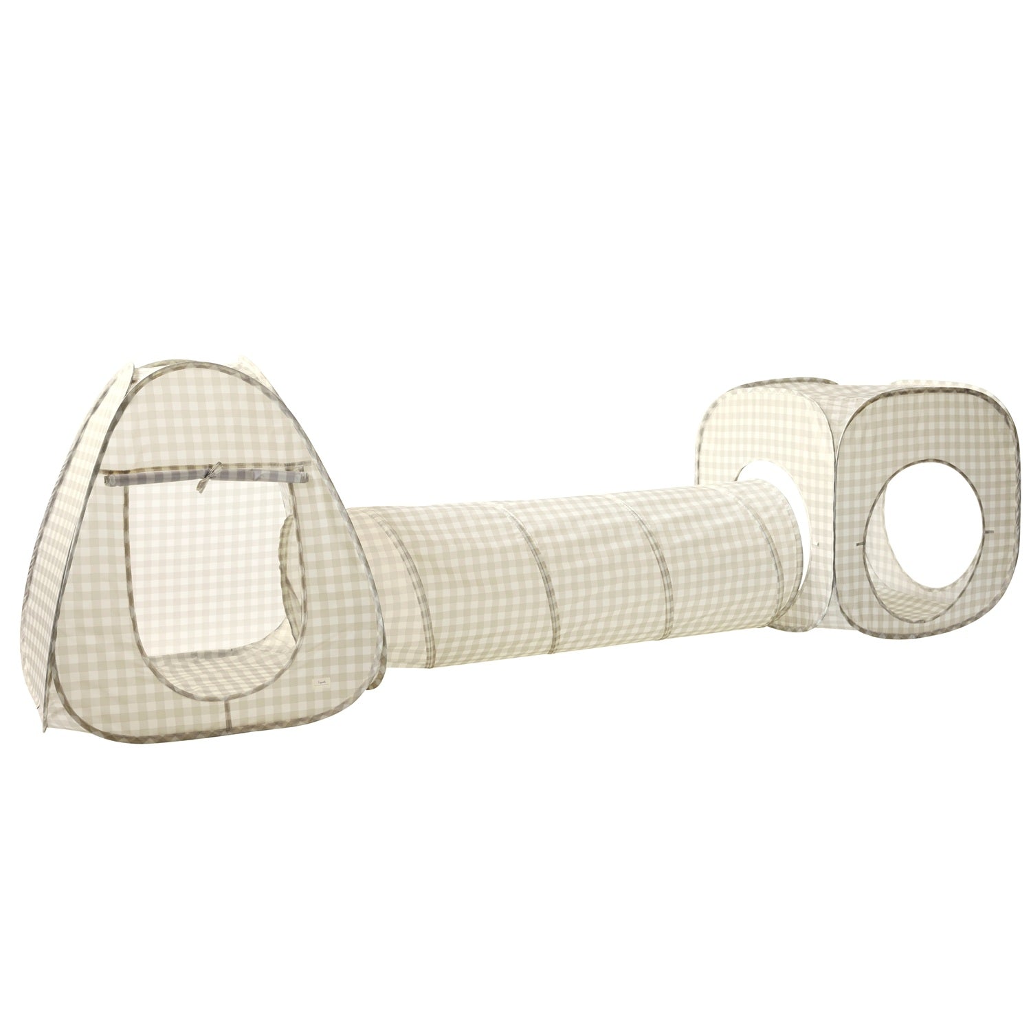 3-sprouts-tente-et-tunnel-de-jeu-3-en-1-gingham-beige-tissu-recycl image 1