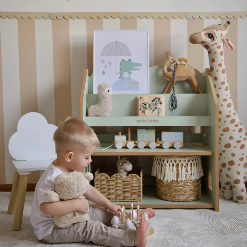 meowbaby-cloudy-biblioth-que-montessori-avec-tag-re-en-bois image 1